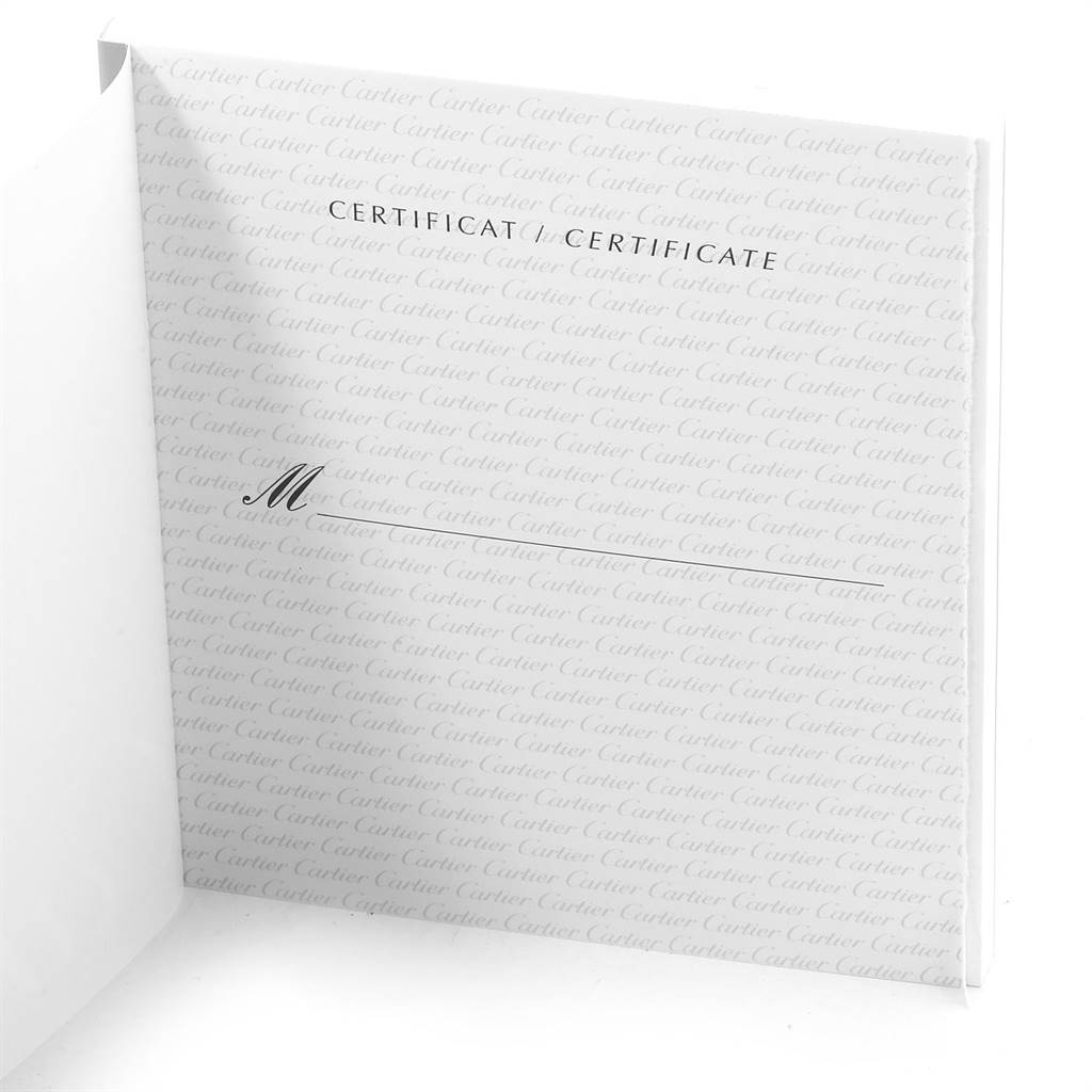 The image shows a Cartier Tank Solo W5200027 Men's Stainless Steel Silver Dial W5200027 Men's Stainless Steel Silver Dial model watch certificate with the Cartier brand name and certificate text.