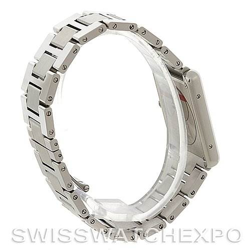 This image shows a side view of the Tank Solo model by Cartier, highlighting the bracelet and case.