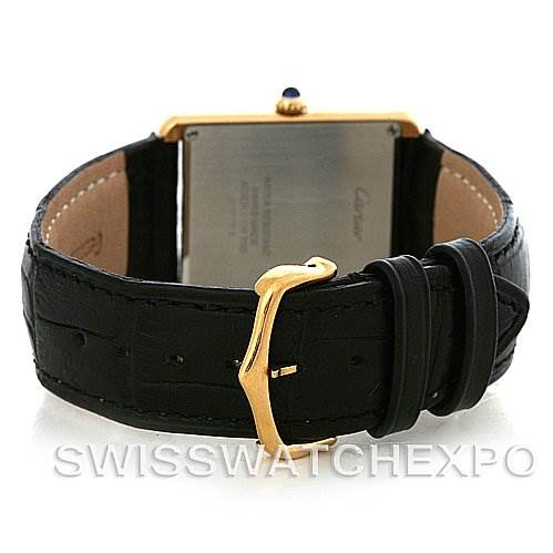 The image shows the back view of a Cartier Tank Solo W1018855 Men
s Steel and Gold (two tone) Silver Dial W1018855 Men
s Steel and Gold (two tone) Silver Dial model watch, highlighting the strap, clasp, and case back.