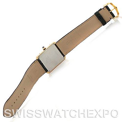 The image shows the back and strap of a Cartier Tank Solo W1018855 Men
s Steel and Gold (two tone) Silver Dial W1018855 Men
s Steel and Gold (two tone) Silver Dial watch, viewed from a rear angle.