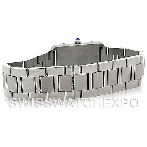 The image shows the back and bracelet of a Cartier Tank Solo W5200014 Men
s Stainless Steel Silver Dial W5200014 Men
s Stainless Steel Silver Dial watch at a rear angle.