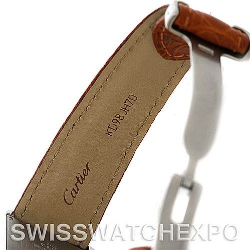 The image shows the underside of the strap and clasp of a Cartier Tank Solo W1018355 Men
s Stainless Steel Silver Dial W1018355 Men
s Stainless Steel Silver Dial watch.