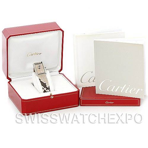 The image shows a Cartier Tank Solo W5200021 Men's Stainless Steel Beige Dial W5200021 Men's Stainless Steel Beige Dial watch displayed in its open red box with accompanying documents beside it.