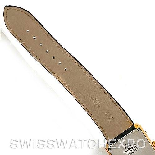 This image shows the back of a Cartier Tank Solo W1018855 Men's Steel and Gold (two tone) Silver Dial W1018855 Men's Steel and Gold (two tone) Silver Dial watch, focusing on the leather strap and part of the watch case.