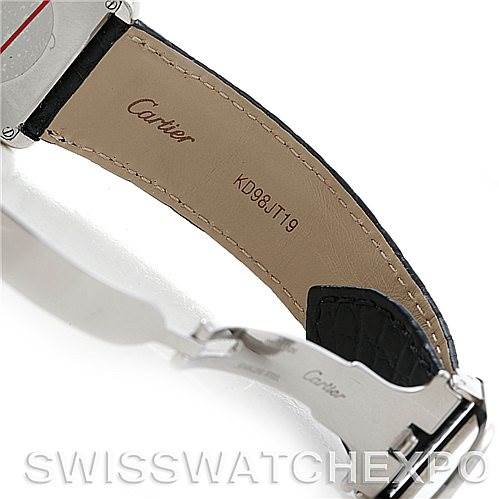 The image shows the underside of the strap and clasp of a Cartier Tank Solo W1018355 Men's Stainless Steel Silver Dial W1018355 Men's Stainless Steel Silver Dial watch.