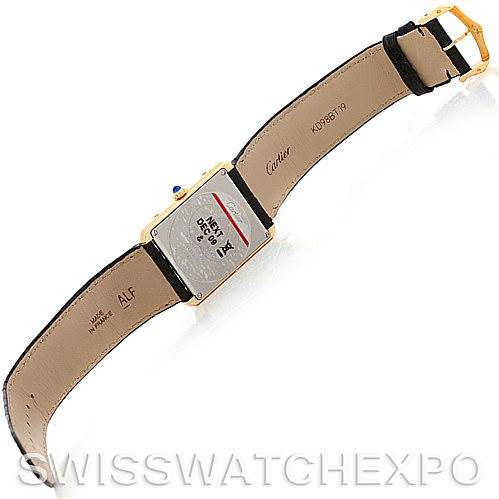 This image shows the back and strap of the Cartier Tank Solo W1018855 Men
s Steel and Gold (two tone) Silver Dial W1018855 Men
s Steel and Gold (two tone) Silver Dial watch, with the buckle and brand details visible.