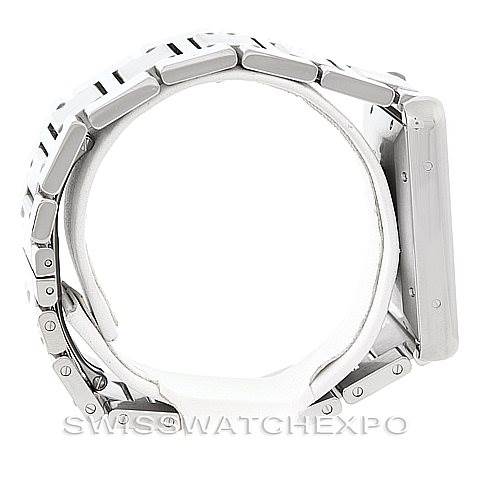 This image shows the Cartier Tank Solo W5200028 Men
s Stainless Steel Silver Dial W5200028 Men
s Stainless Steel Silver Dial watch from a side profile, highlighting the bracelet and case.