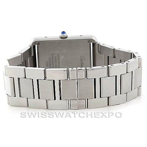 The image shows the back and bracelet of the Cartier Tank Solo W5200014 Men
s Stainless Steel Silver Dial W5200014 Men
s Stainless Steel Silver Dial watch.
