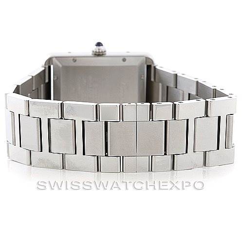 This image displays the backside and bracelet of the Cartier Tank Solo W5200028 Men
s Stainless Steel Silver Dial W5200028 Men
s Stainless Steel Silver Dial watch.