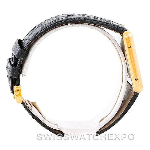 This image shows a side view of the Cartier Tank Solo W1018855 Men's Steel and Gold (two tone) Silver Dial W1018855 Men's Steel and Gold (two tone) Silver Dial watch, highlighting the strap and the side of the case.