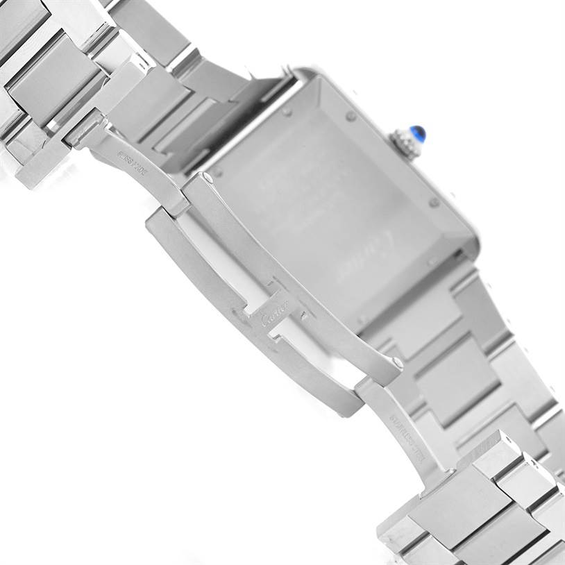 The image shows the back and clasp mechanism of the Tank Solo model by Cartier.