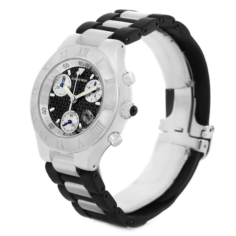 Cartier Must 21 Chronoscaph Black Rubber Strap Mens Watch W10125U2