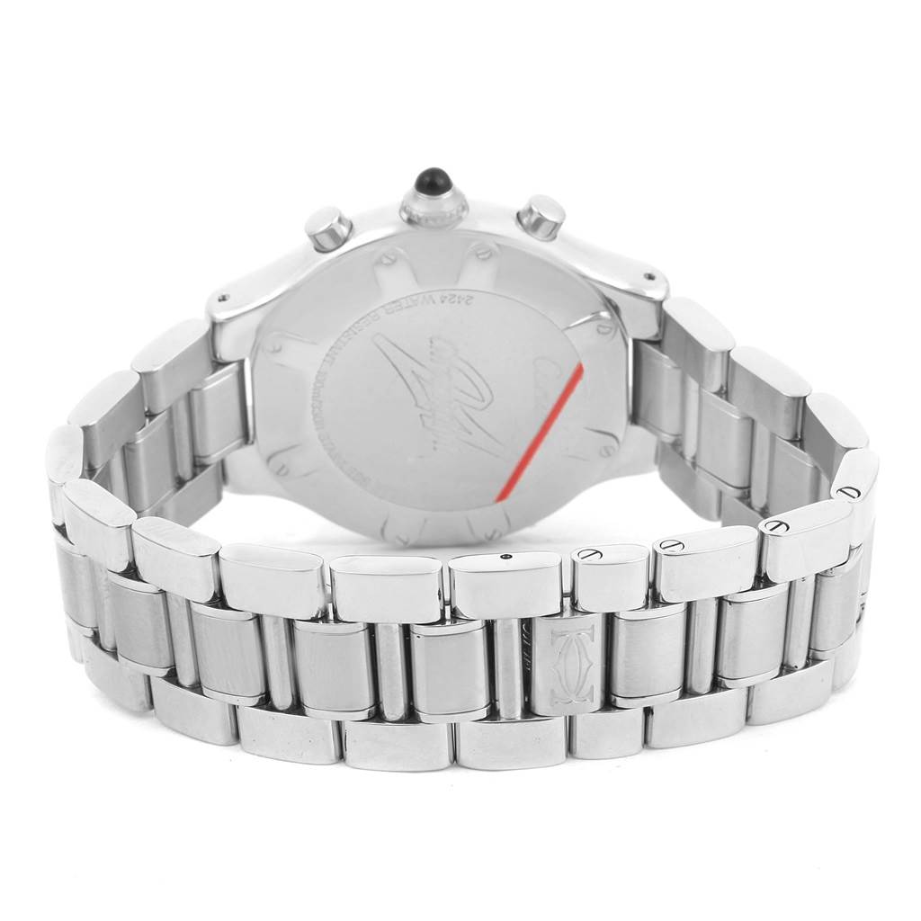 The image shows the back and bracelet of the Cartier Must 21 Chronoscaph W10172T2 Stainless Steel Black Dial W10172T2 Stainless Steel Black Dial watch.