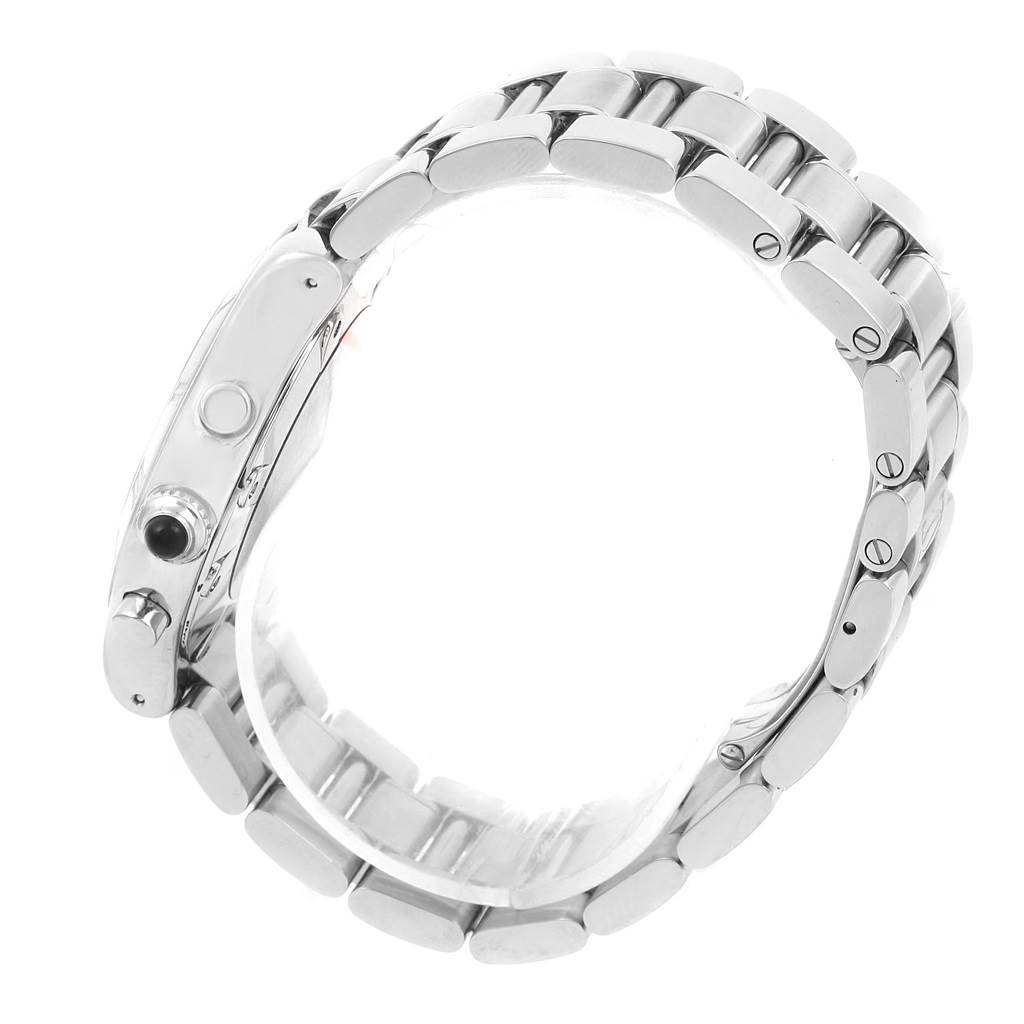 The image shows a side view of the Must 21 Chronoscaph model by Cartier, highlighting the bracelet and right-side buttons.