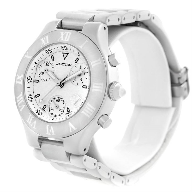 Cartier Must 21 Chronoscaph White Ruber Unisex Watch W10184U2 SwissWatchExpo