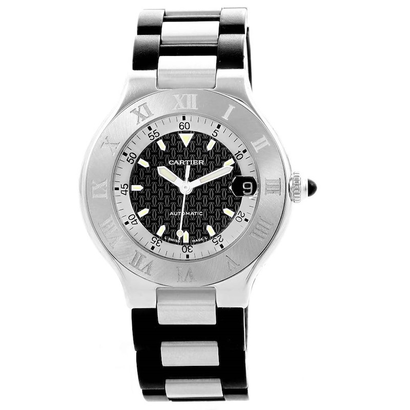 Cartier Must 21 Autoscaph Black Dial Rubber Strap Unisex Watch W10147U2 SwissWatchExpo