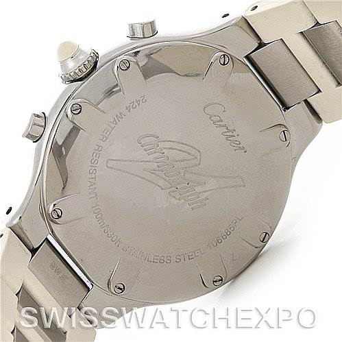 The image shows the back side and partial bracelet of the Must 21 Chronoscaph model by Cartier.