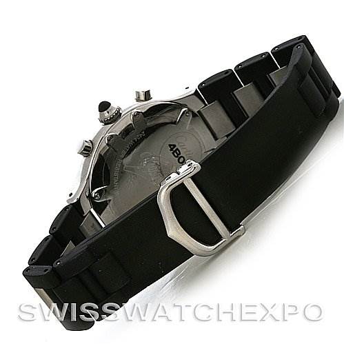 The image shows the back and side of the Cartier Must 21 Chronoscaph W10125U2 Men
s Stainless Steel Black Dial W10125U2 Men
s Stainless Steel Black Dial watch with a focus on the rubber strap and clasp.