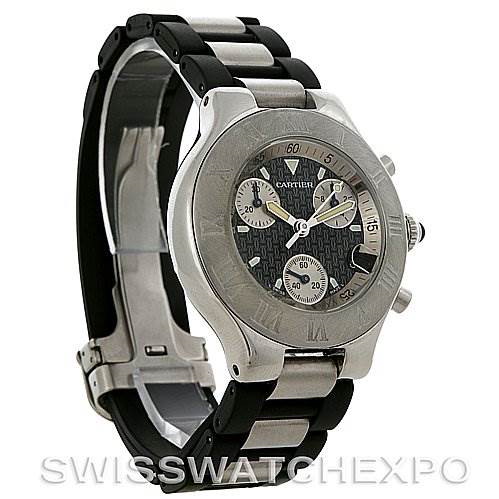 Cartier Must 21 Chronoscaph Mens Watch Black Dial Steel Bracelet W10172T2 SwissWatchExpo