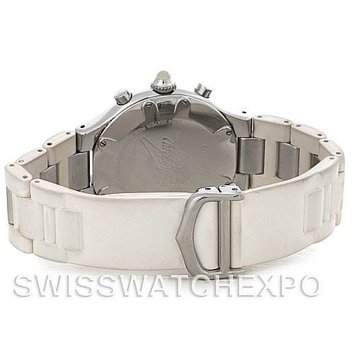 The image shows the back and bracelet of the Cartier Must 21 Chronoscaph W10184U2 Men's Stainless Steel White Dial W10184U2 Men's Stainless Steel White Dial watch, focusing on the clasp and case back.