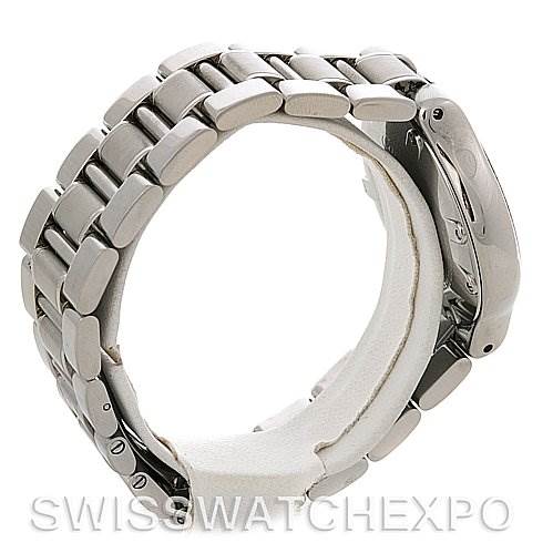 This image shows a side view of the Cartier Must 21 Chronoscaph W10172T2 Men
s Stainless Steel Black Dial W10172T2 Men
s Stainless Steel Black Dial model, focusing on the bracelet and side case details.