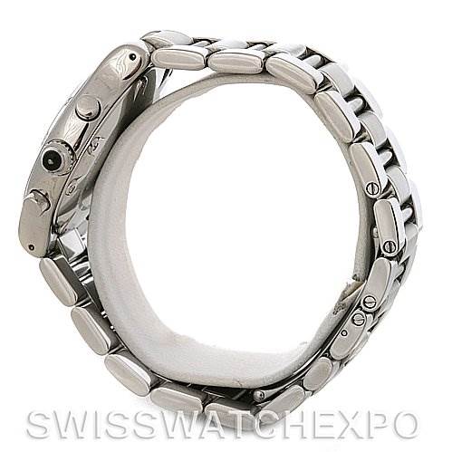 The image shows a side view of the Cartier Must 21 Chronoscaph W10172T2 Men
s Stainless Steel Black Dial W10172T2 Men
s Stainless Steel Black Dial watch, highlighting the bracelet and case.