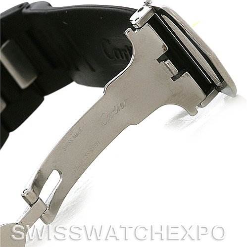 The image shows a side view of the clasp mechanism of the Cartier Must 21 Chronoscaph 2424 45122PL Men's Stainless Steel Black Dial 2424 45122PL Men's Stainless Steel Black Dial watch.