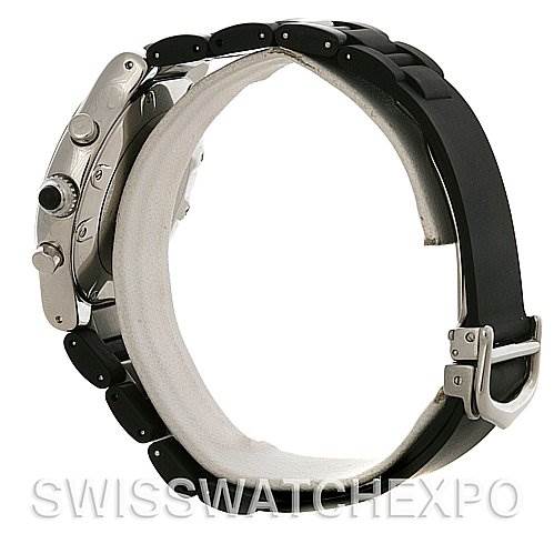 The image shows a side view of the Cartier Must 21 Chronoscaph W10125U2 Men's Stainless Steel Black Dial W10125U2 Men's Stainless Steel Black Dial watch including its case, strap, crown, and chronograph pushers.