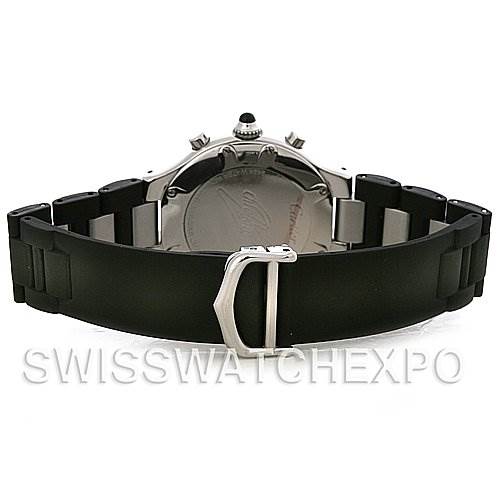 The image shows the back view of a Cartier Must 21 Chronoscaph W10125U2 Men's Stainless Steel Black Dial W10125U2 Men's Stainless Steel Black Dial watch, highlighting the caseback and clasp of the strap.