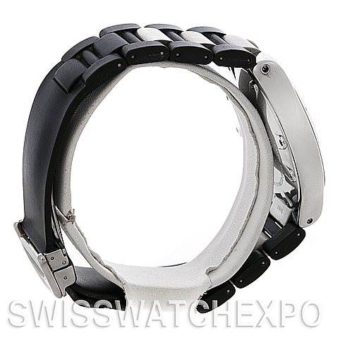 The image shows a side view of the Cartier Must 21 Chronoscaph W10125U2 Men
s Stainless Steel Black Dial W10125U2 Men
s Stainless Steel Black Dial watch, highlighting its band and clasp.