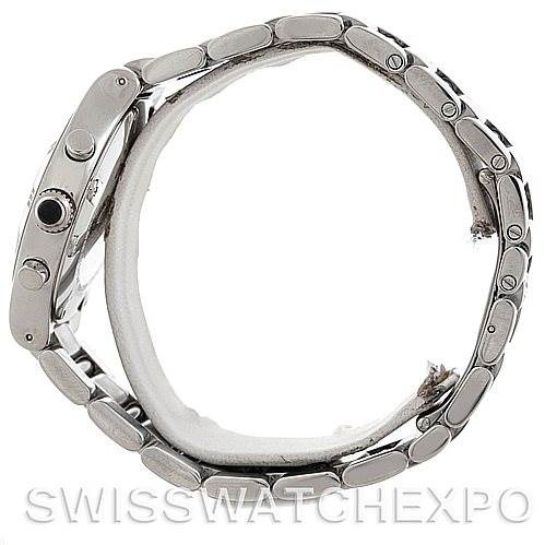 The image shows a side profile of the Cartier Must 21 Chronoscaph W10172T2 Men
s Stainless Steel Black Dial W10172T2 Men
s Stainless Steel Black Dial watch, highlighting the bracelet and side buttons.