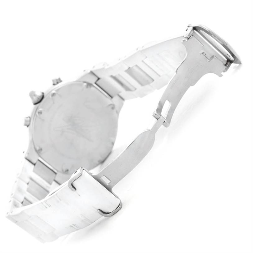 This image shows the underside and clasp of a Cartier Must 21 Chronoscaph W10184U2 Stainless Steel White Dial W10184U2 Stainless Steel White Dial watch.