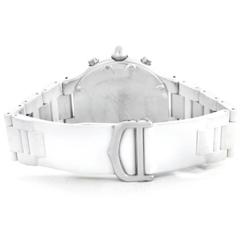 The image shows the back view and clasp of the Cartier Must 21 Chronoscaph W10184U2 Stainless Steel White Dial W10184U2 Stainless Steel White Dial watch.