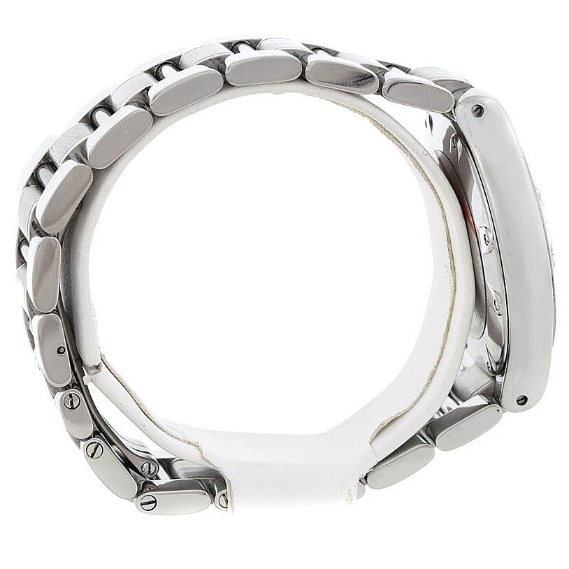 The image shows a side view of the Cartier Must 21 Chronoscaph W10172T2 Men's Stainless Steel Black Dial W10172T2 Men's Stainless Steel Black Dial watch, highlighting its stainless steel bracelet and case.