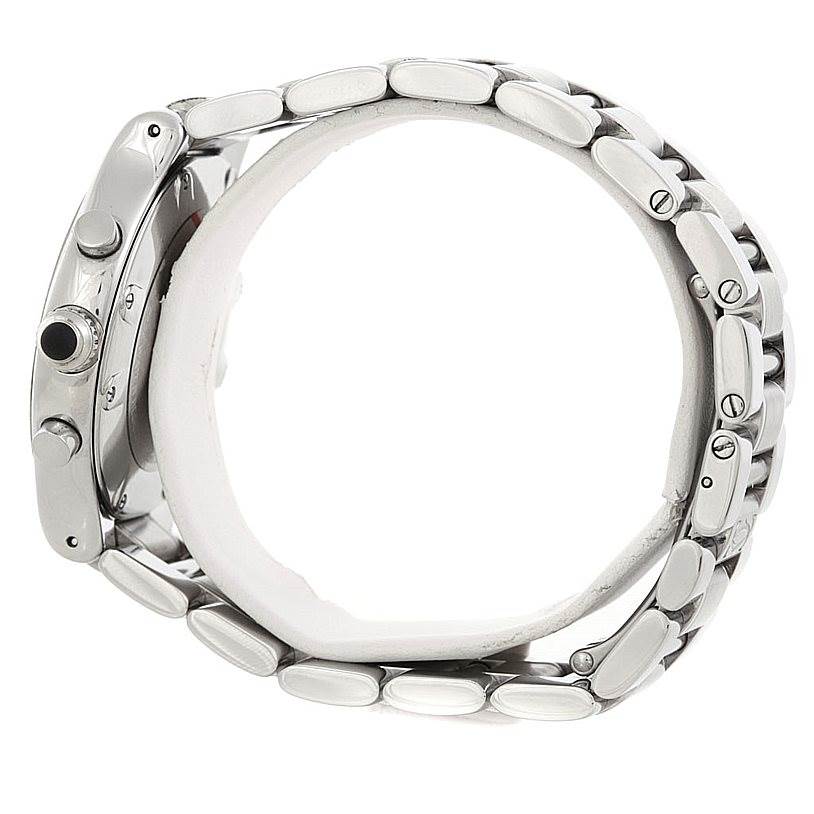 The image shows the side view of a Cartier Must 21 Chronoscaph W10172T2 Men's Stainless Steel Black Dial W10172T2 Men's Stainless Steel Black Dial watch, highlighting the band and chronograph pushers.