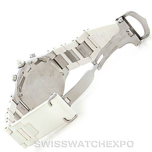 The image shows the underside and clasp mechanism of the Cartier Must 21 Chronoscaph W10184U2 Men's Stainless Steel White Dial W10184U2 Men's Stainless Steel White Dial watch.