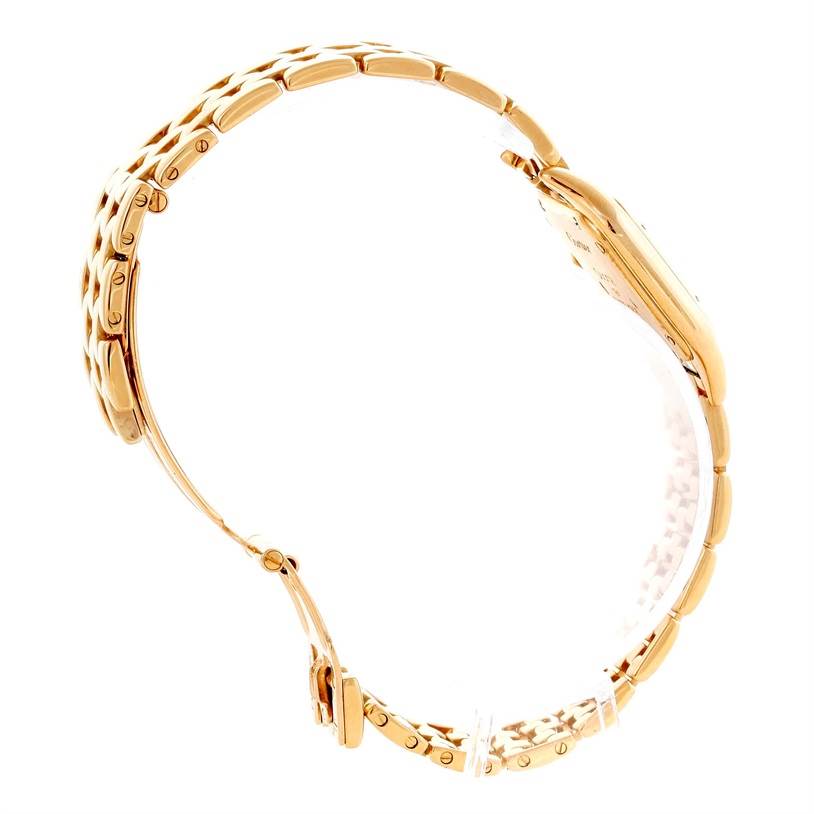 The image shows a side profile view of a Cartier Panthere W25022B9 Women's Yellow Gold Silver Dial W25022B9 Women's Yellow Gold Silver Dial model watch, highlighting the bracelet and case.