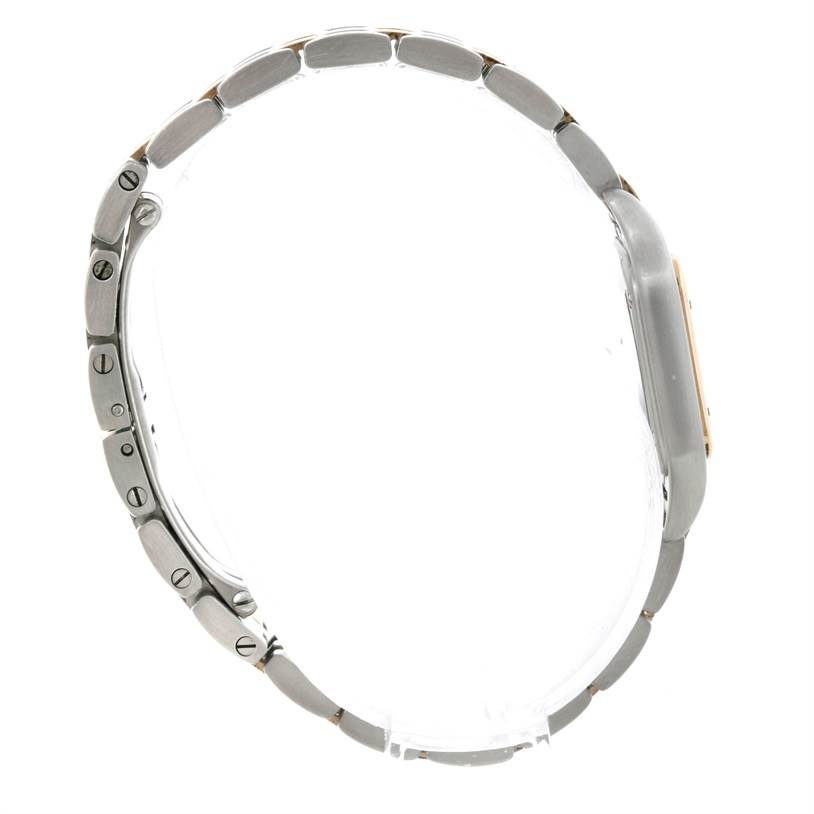 The image shows a side view of a Panthere model watch by Cartier, highlighting the bracelet and case.