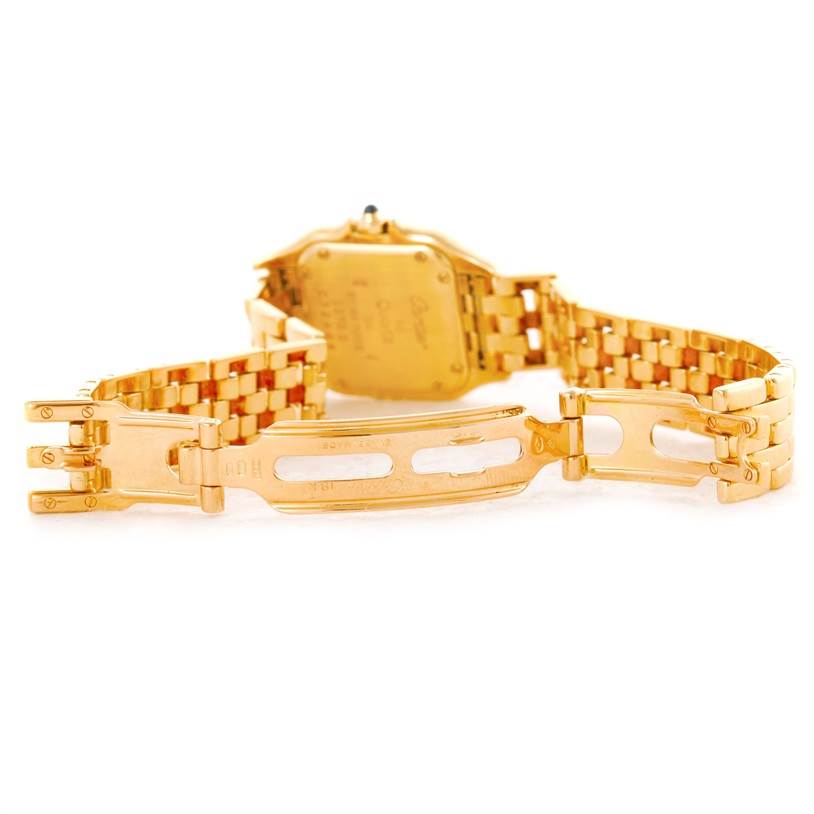 The image shows the open clasp and back case of a Panthere model by Cartier.