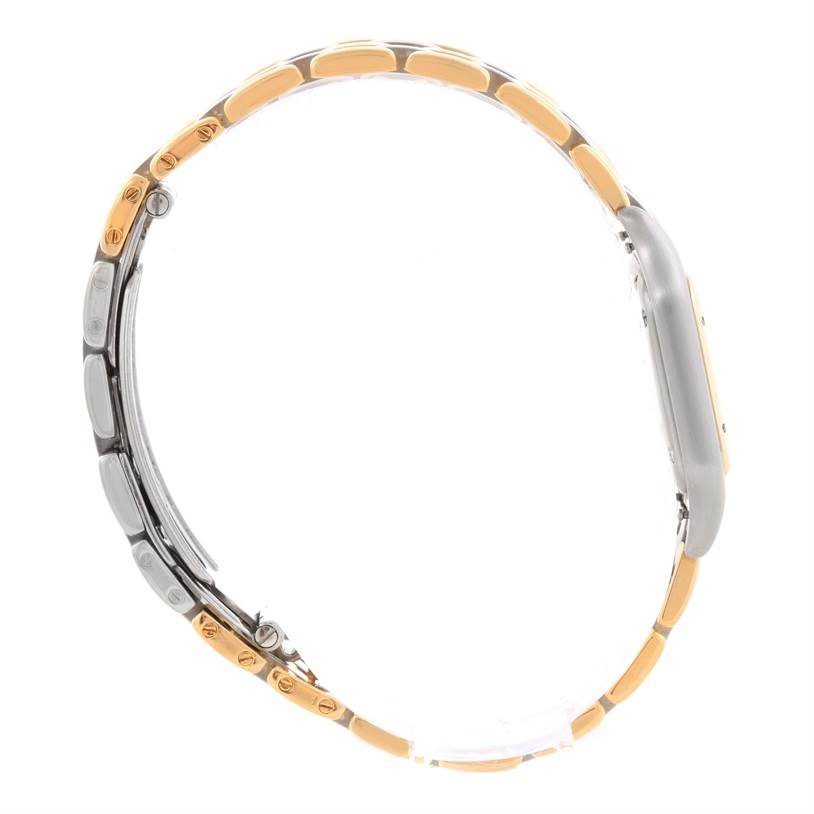 The image shows a side view of the Cartier Panthere W25029B6 Women's Stainless Steel Beige Dial W25029B6 Women's Stainless Steel Beige Dial watch, highlighting its case and part of its two-tone bracelet.