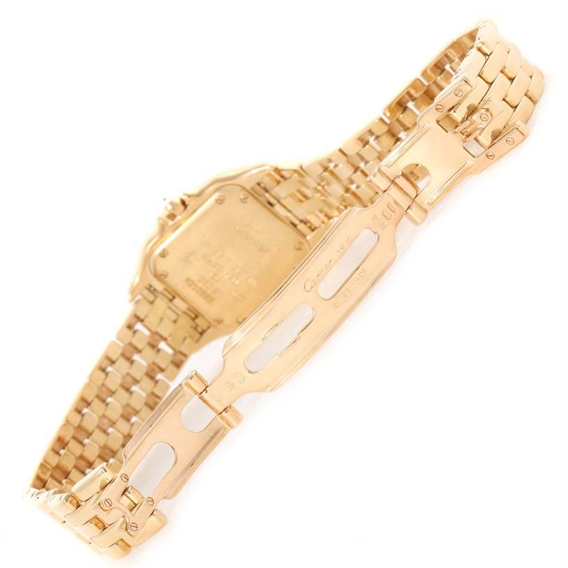 The image shows the back view of the Cartier Panthere WF3072B9 Women's Yellow Gold Silver Dial WF3072B9 Women's Yellow Gold Silver Dial watch, focusing on the bracelet and clasp.