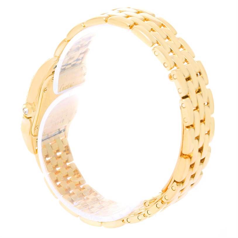 This image shows a side view of the gold bracelet of a Cartier Panthere 8057915 Women's Yellow Gold Mother of Pearl Dial 8057915 Women's Yellow Gold Mother of Pearl Dial watch.