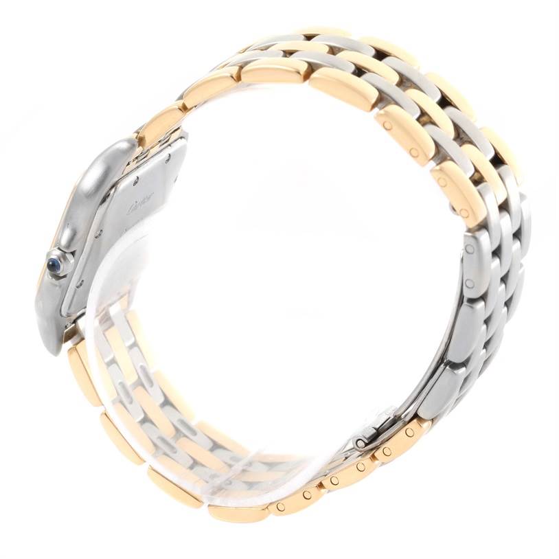 This image shows the side view of the band and case of a Cartier Panthere W25028B6 Women's Steel and Gold (two tone) Silver Dial W25028B6 Women's Steel and Gold (two tone) Silver Dial watch in two-tone metal.