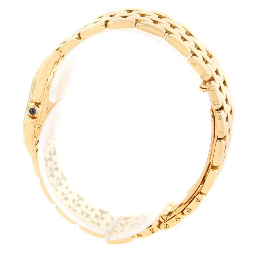 The image shows a side view of the Panthere model by Cartier, focusing on the gold bracelet and the side of the watch case.