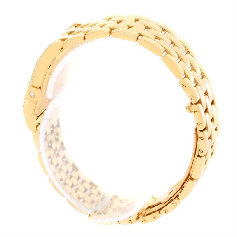 The image shows a side view of the gold bracelet and clasp of a Cartier Panthere W25022B9 Women's Yellow Gold Silver Dial W25022B9 Women's Yellow Gold Silver Dial model watch.