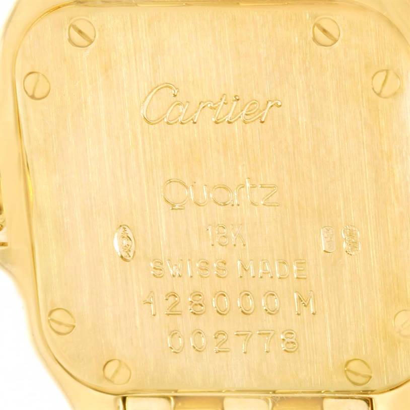 This image shows the engraved case back of a Cartier Panthere W25022B9 Women's Yellow Gold Mother of Pearl Dial W25022B9 Women's Yellow Gold Mother of Pearl Dial watch.