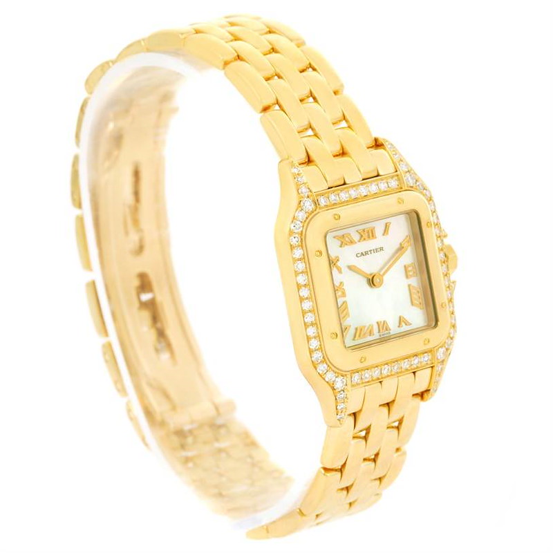 Cartier Panthere Yellow Gold Mother of Pearl Diamond Watch W25022B9 SwissWatchExpo
