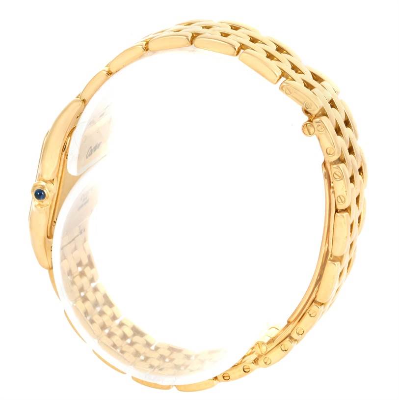The image shows a side view of the gold bracelet and crown of the Cartier Panthere W25022B9 Women's Yellow Gold Silver Dial W25022B9 Women's Yellow Gold Silver Dial watch.