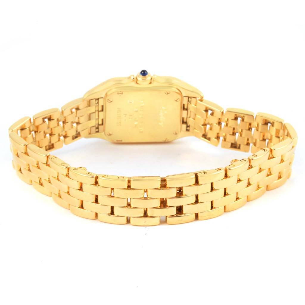 The image shows the back view of the Cartier Panthere W25022B9 Women's Yellow Gold Beige Dial W25022B9 Women's Yellow Gold Beige Dial watch, highlighting its gold case and bracelet.