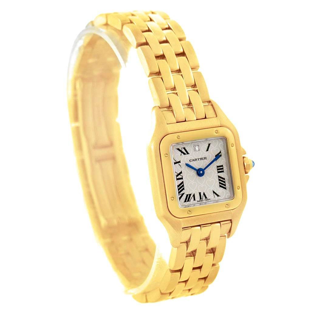 The image shows a Cartier Panthere W25022B9 Women's Yellow Gold Beige Dial W25022B9 Women's Yellow Gold Beige Dial watch from a three-quarter angle, highlighting its gold-tone bracelet and square face.